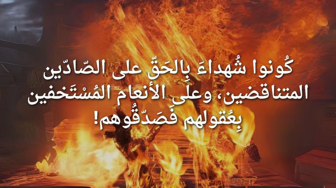 ⁣كُونوا شُهداءَ بِالحَقّ على الصّادّين المتناقضين، وعلى الأنعام المُسْتَخفين بِعُقولهم فَصَدّقُوهم!